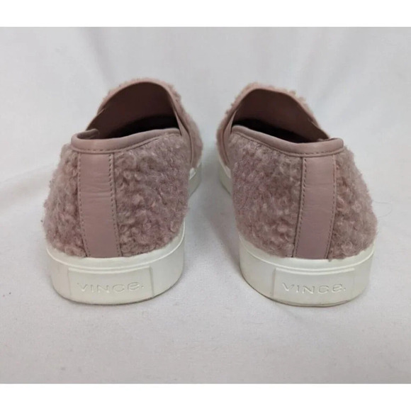 VINCE sz. 8M Shearling Fuzzy Blair Slip On Sneaker Flats Pink Faux Fur Leather - Picture 10 of 12